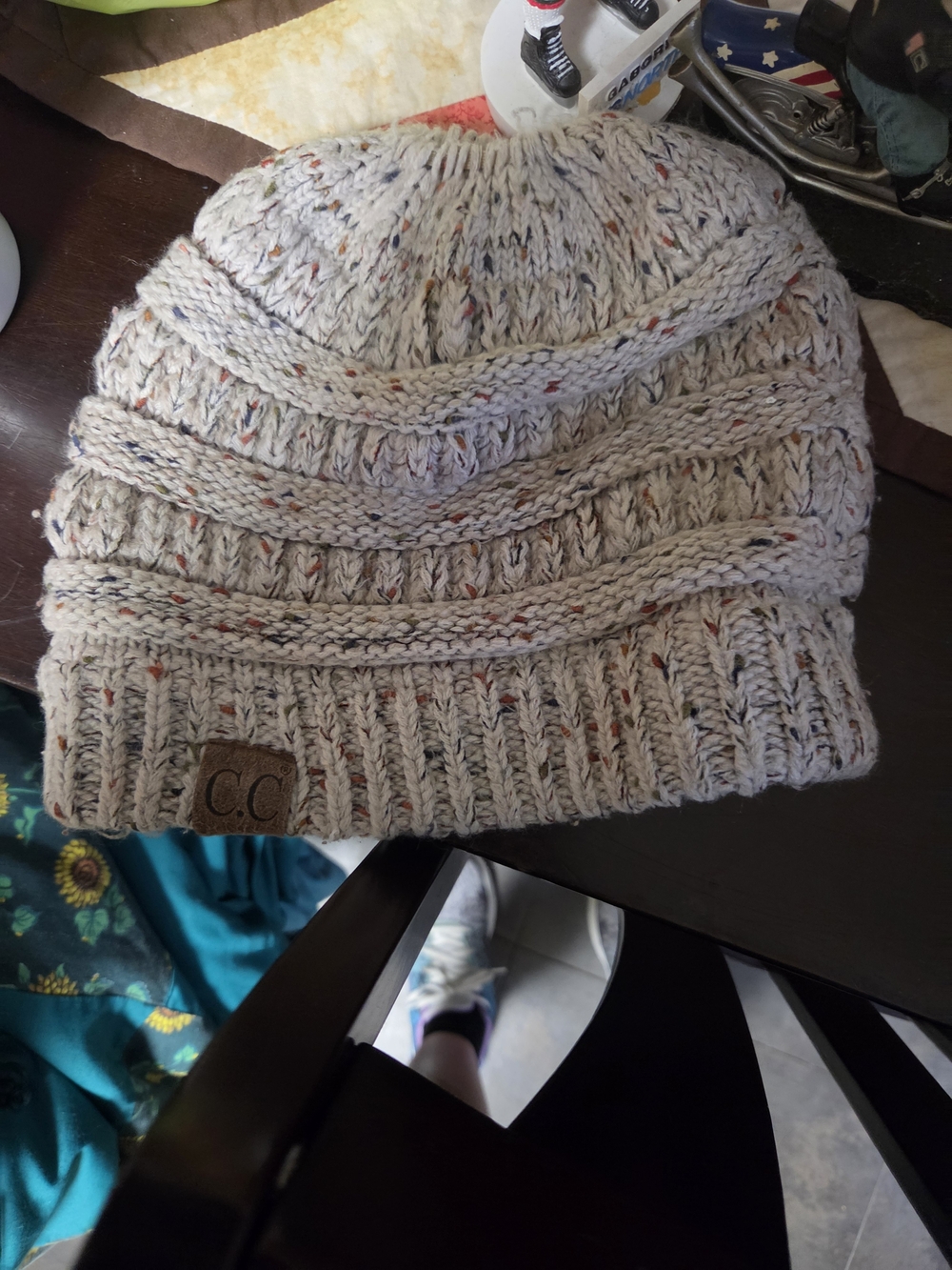 C.C Kids Cream Knit Beanie with Multicolor Flecks